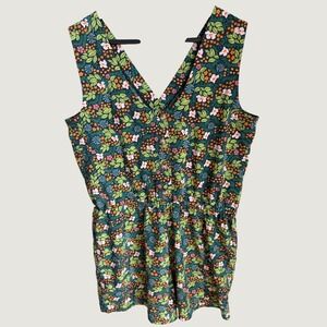 Toad&Co Liv Romper Floral Gorpcore Outdoors Womens Size M Green Sleeveless Trail